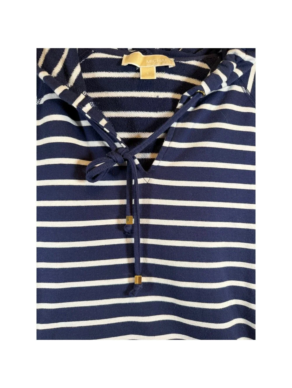 Michael Michael Kors Navy White Striped Lace Up Side Hoodie Sweatshirt Large